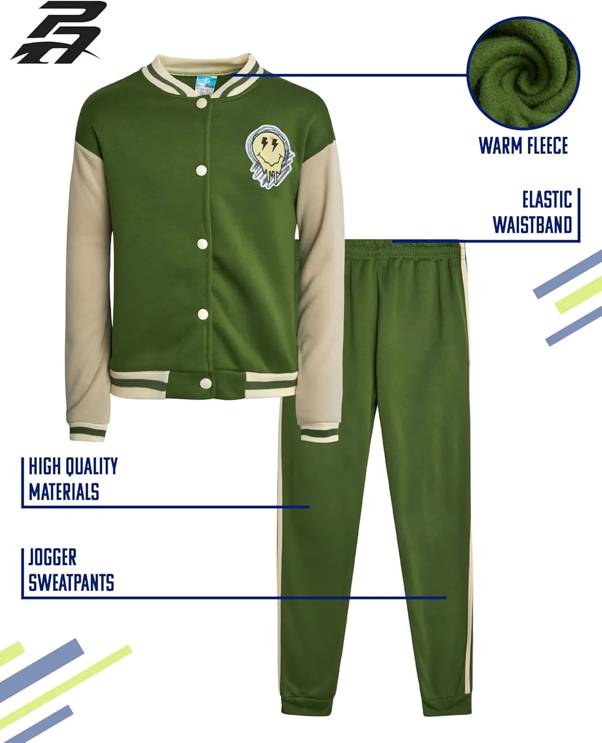 Pro Athlete Boys' Sweatsuit - 2 Piece Fleece Varsity Jacket and Jogger Sweatpants Set - Activewear Set for Boys (8-16)