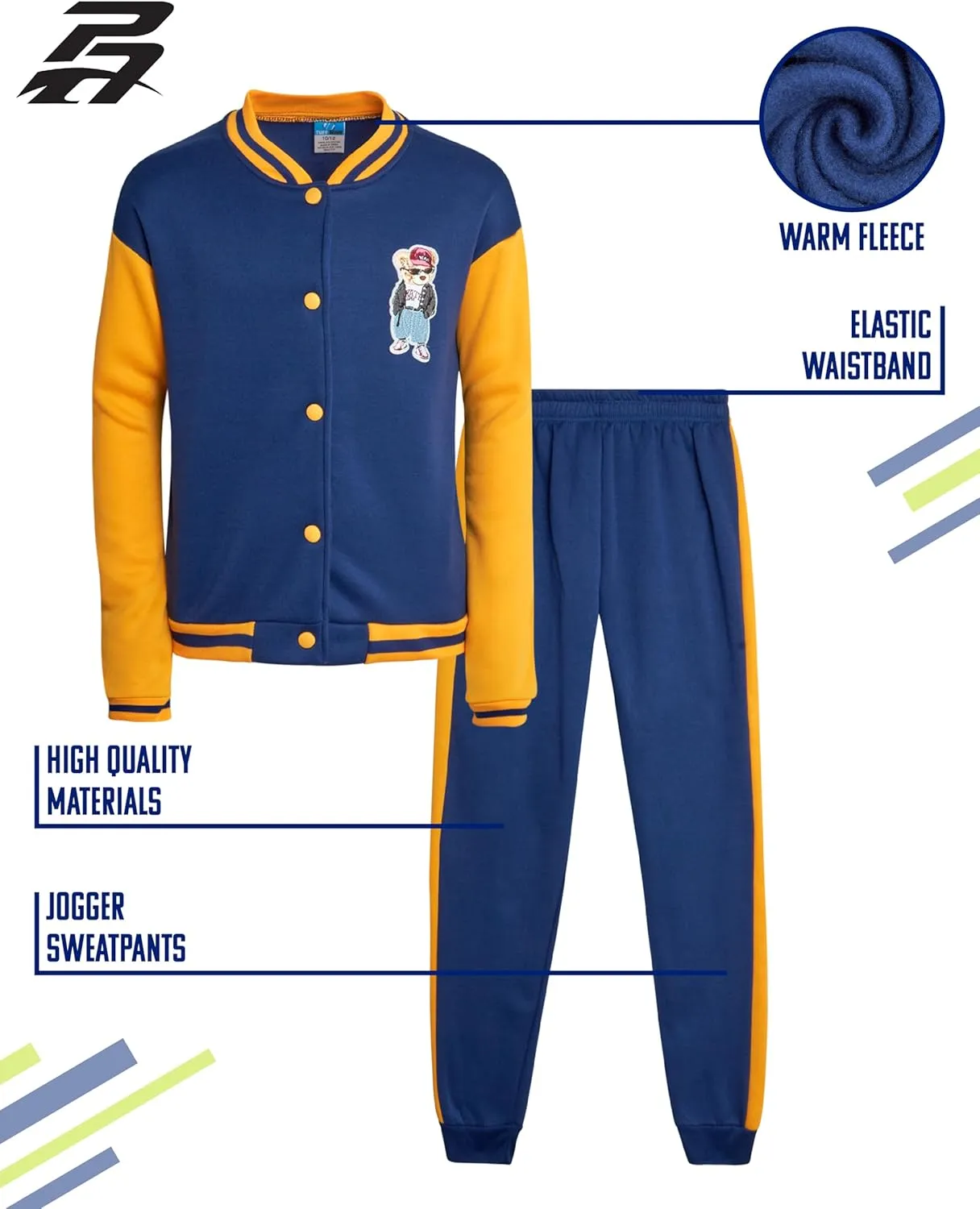 Pro Athlete Boys' Sweatsuit - 2 Piece Fleece Varsity Jacket and Jogger Sweatpants Set - Activewear Set for Boys (8-16)