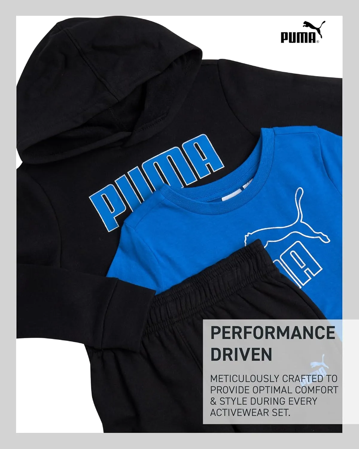 PUMA Toddler Boys' Activewear Set - 3 Piece Active Fleece T-Shirt, Hoodie Sweatshirt, and Jogger Pants Set for Boys (12M-4T)