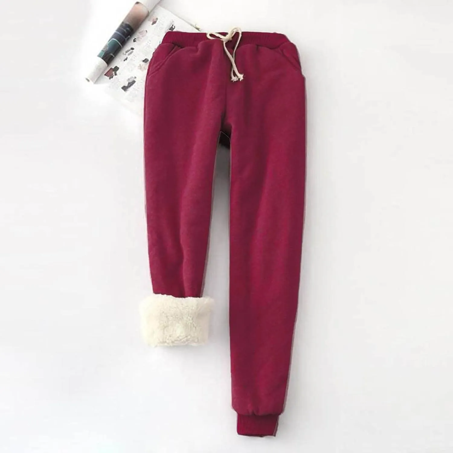 Qeaghou Fleece Lined Sweatpants Womens Winter Thermal Thicken Athletic Pants Drawstring Elastic Waisted Sherpa Jogger Pants