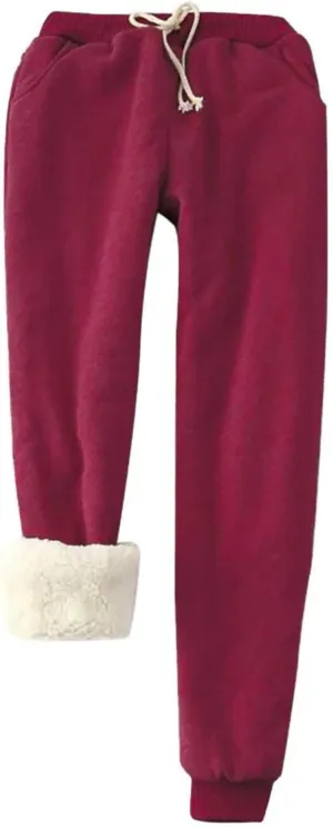 Qeaghou Fleece Lined Sweatpants Womens Winter Thermal Thicken Athletic Pants Drawstring Elastic Waisted Sherpa Jogger Pants