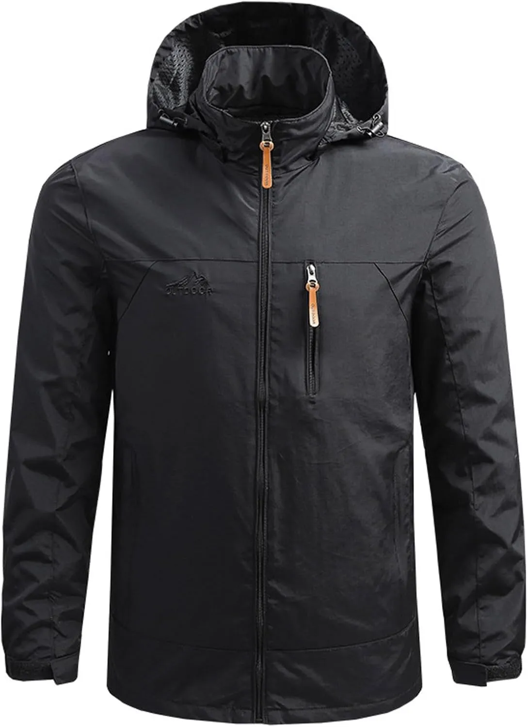 Rain Jacket Mens Water Lightweight Hooded Hiking Running Jackets Water Resistant Fall Full Zip Windbreaker Sportwear