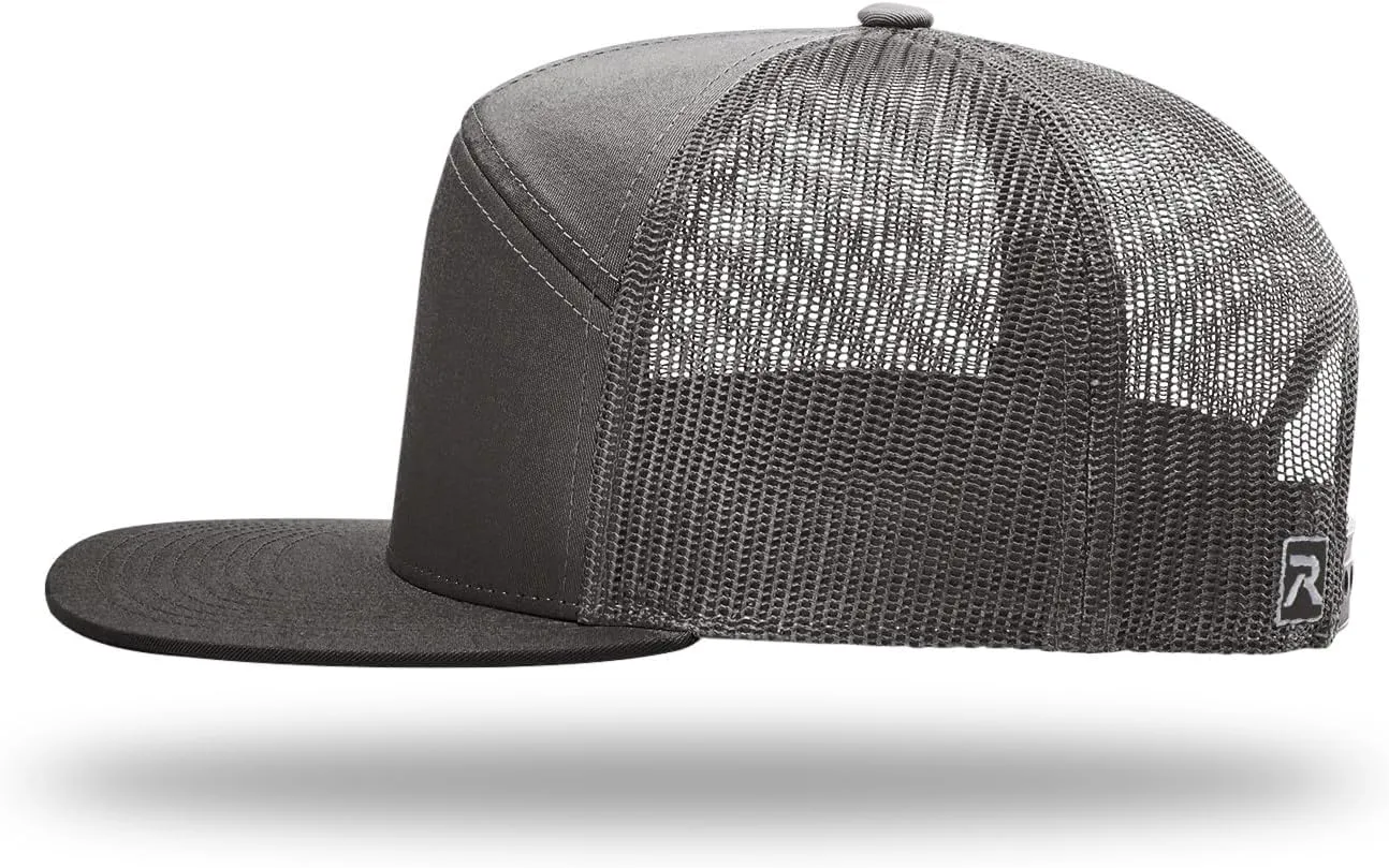 Richardson 168 Hi-Pro 7 Panel Flat Bill Adjustable Snapback Trucker Mesh Back Cap | OSFM | Bulk Pack Available