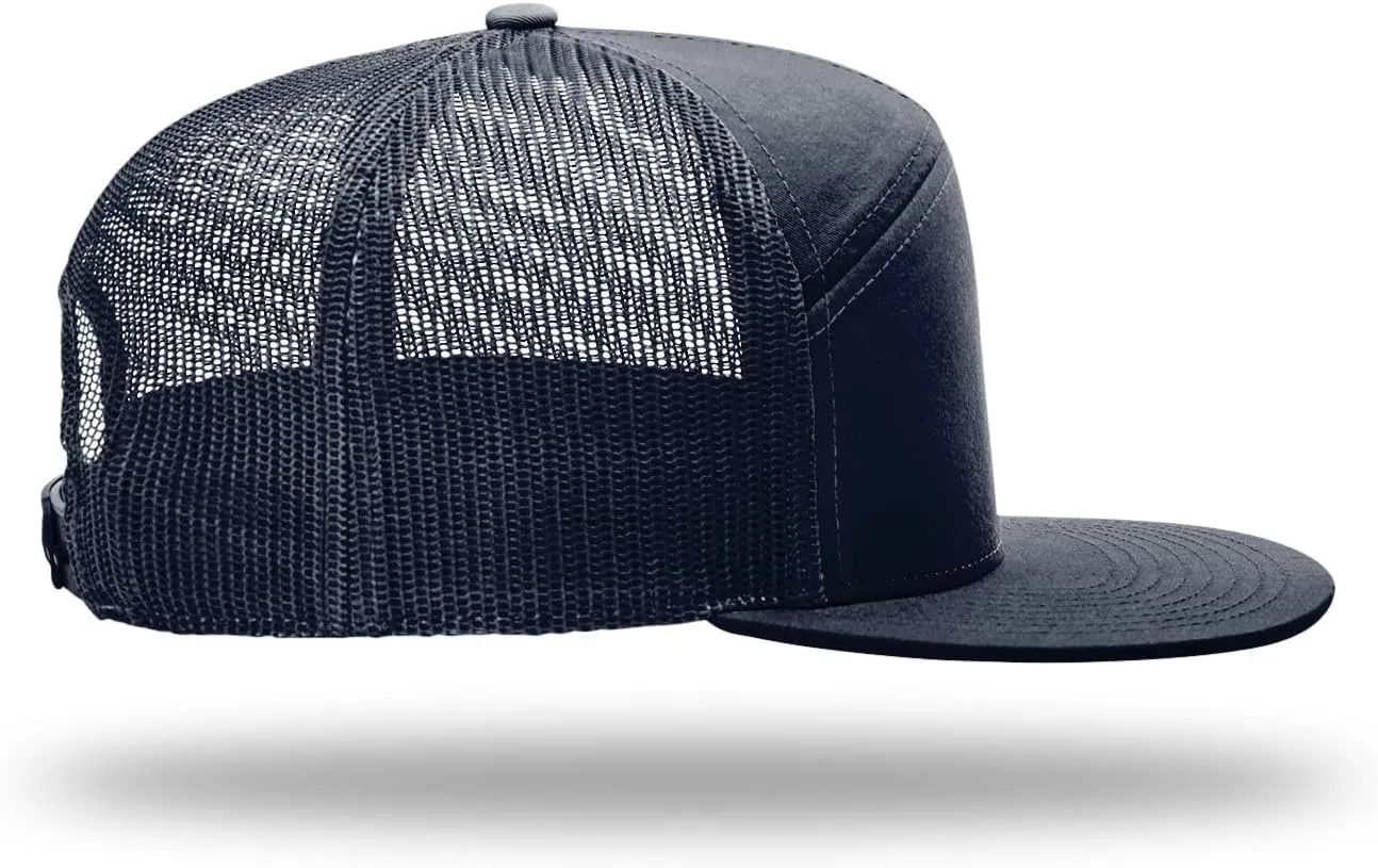 Richardson 168 Hi-Pro 7 Panel Flat Bill Adjustable Snapback Trucker Mesh Back Cap | OSFM | Bulk Pack Available