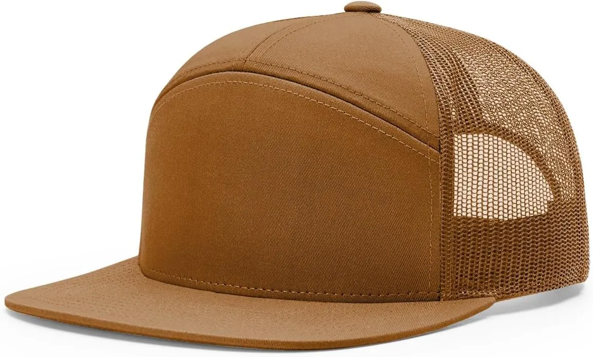 Richardson 168 Hi-Pro 7 Panel Flat Bill Adjustable Snapback Trucker Mesh Back Cap | OSFM | Bulk Pack Available
