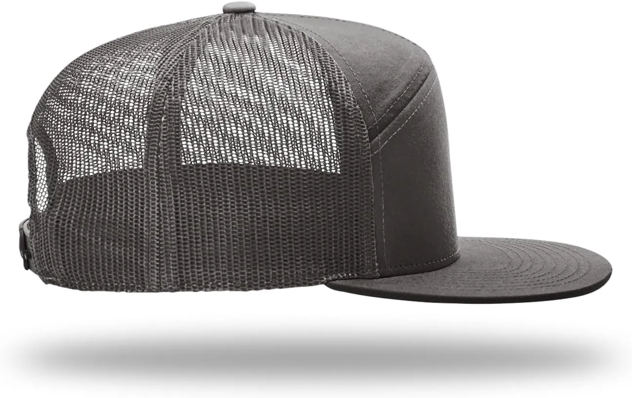 Richardson 168 Hi-Pro 7 Panel Flat Bill Adjustable Snapback Trucker Mesh Back Cap | OSFM | Bulk Pack Available