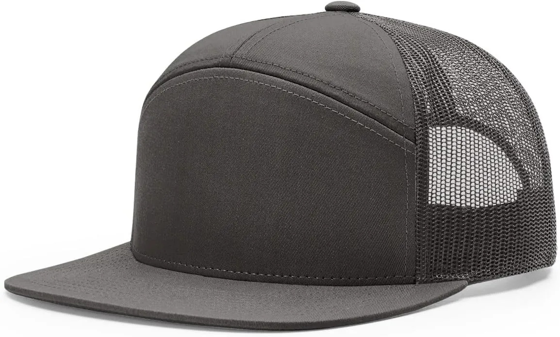 Richardson 168 Hi-Pro 7 Panel Flat Bill Adjustable Snapback Trucker Mesh Back Cap | OSFM | Bulk Pack Available