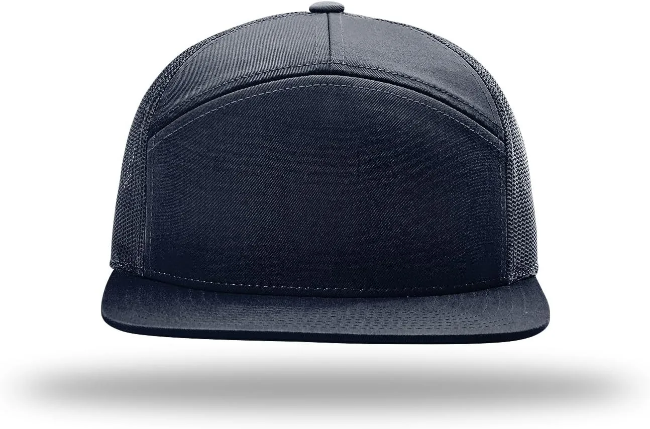 Richardson 168 Hi-Pro 7 Panel Flat Bill Adjustable Snapback Trucker Mesh Back Cap | OSFM | Bulk Pack Available