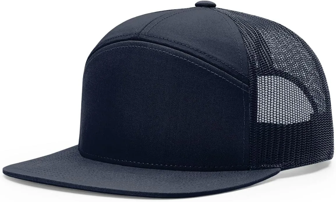 Richardson 168 Hi-Pro 7 Panel Flat Bill Adjustable Snapback Trucker Mesh Back Cap | OSFM | Bulk Pack Available