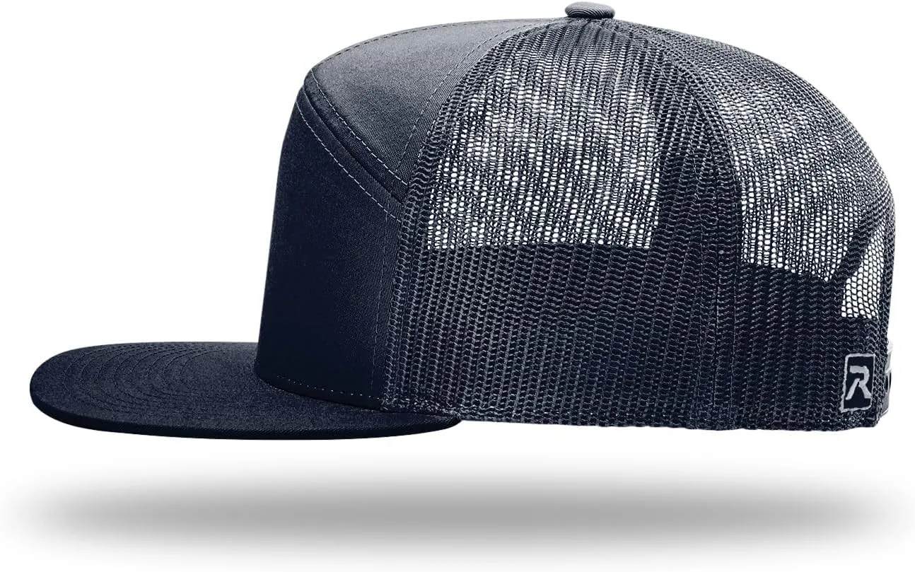 Richardson 168 Hi-Pro 7 Panel Flat Bill Adjustable Snapback Trucker Mesh Back Cap | OSFM | Bulk Pack Available