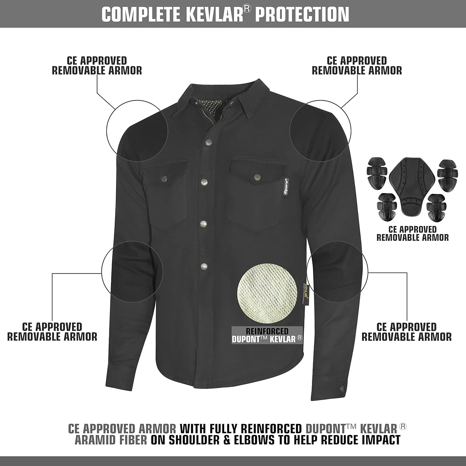 Riparo Motorcycle Riding Work Shirt for Men Long Sleeve Flannel Armored Shirt with Kevlar and CE Removable Protectors