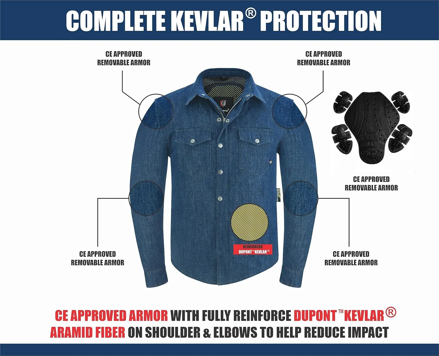 Riparo Motorcycle Riding Work Shirt for Men Long Sleeve Flannel Armored Shirt with Kevlar and CE Removable Protectors