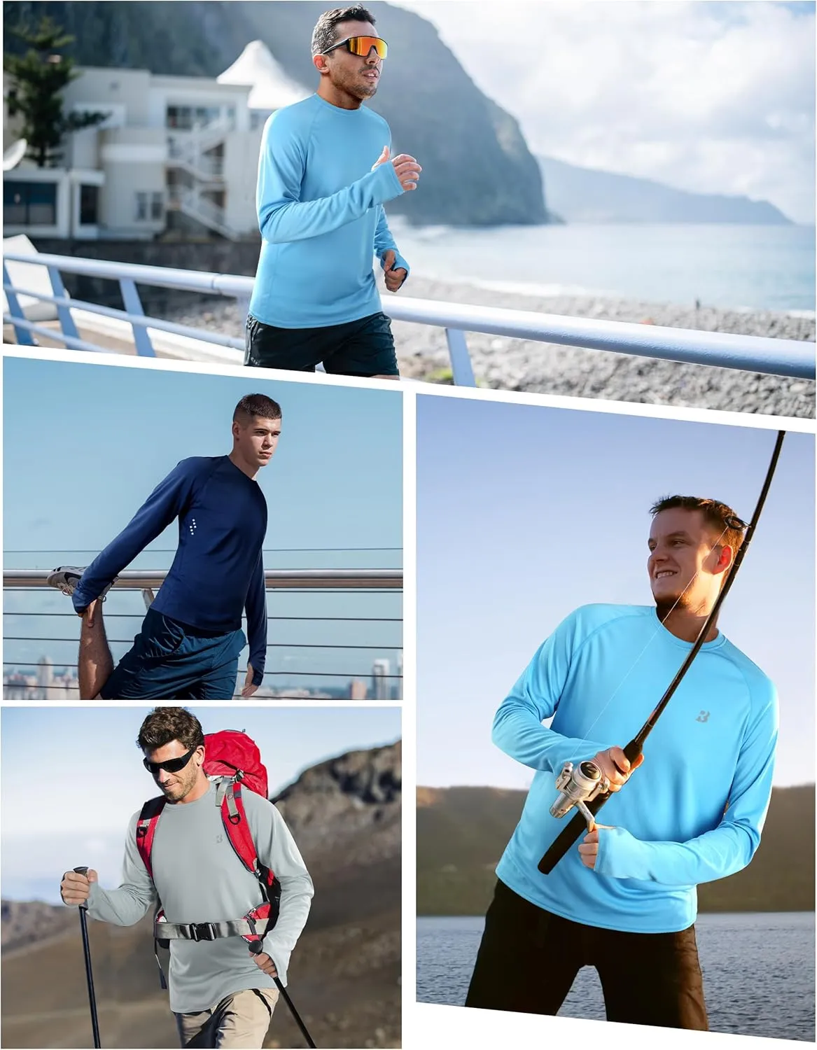 Roadbox Men's UPF 50  Swim Rash Guard, Long Sleeve UV Sun Protection SPF Water Shirts Quick Dry for Outdoor Fishing Hiking