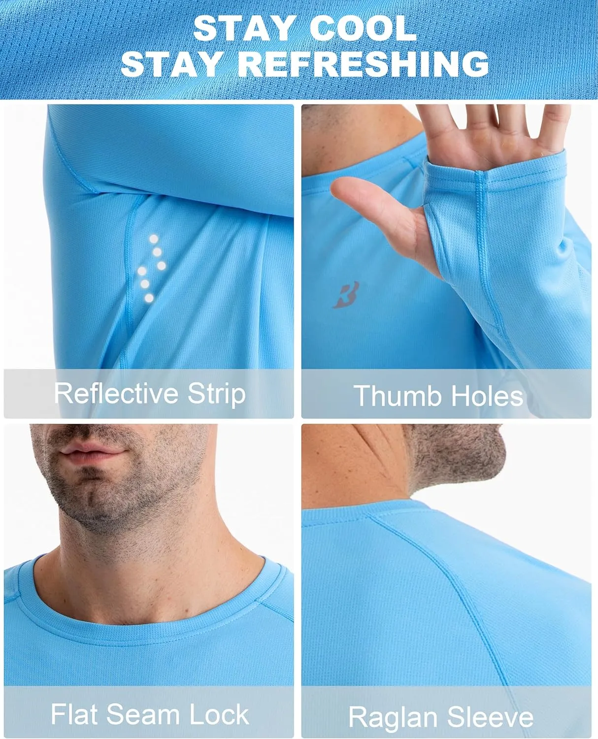 Roadbox Men's UPF 50  Swim Rash Guard, Long Sleeve UV Sun Protection SPF Water Shirts Quick Dry for Outdoor Fishing Hiking