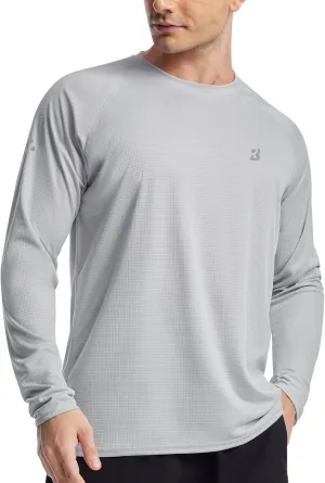 Roadbox Men's UPF 50  Swim Rash Guard, UV Sun Protection SPF Water Shirts Long Sleeve, Quick Dry Cool Dry Lightweight Fishing Hiking Running T-Shirt