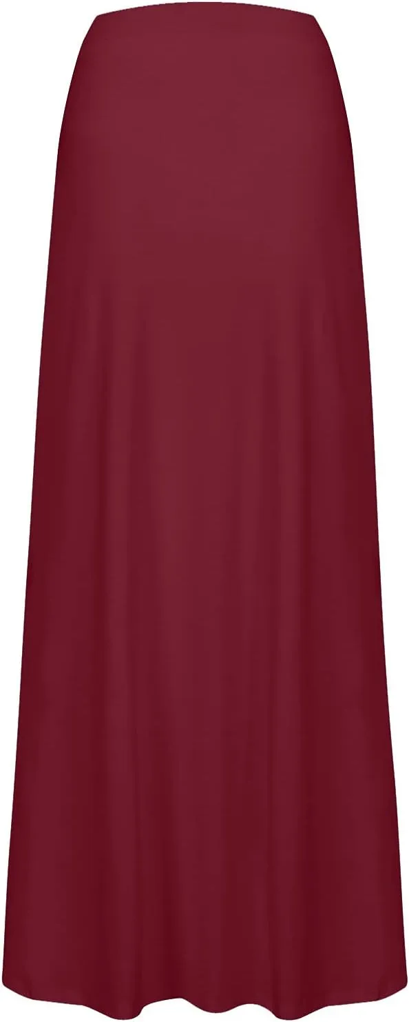 Ruched Women's Boho Skirt Elastic Waist Split Summer Beach Midi Wrap Skirts Slit Wrap Maxi Draped S-2XL