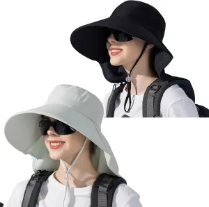 Ruqizhi Sun Hats for Women with Neck Flap Ponytail Hole Women Sun Hats Rollable UV Protection Fishing Hats Wide Brim UPF 50 