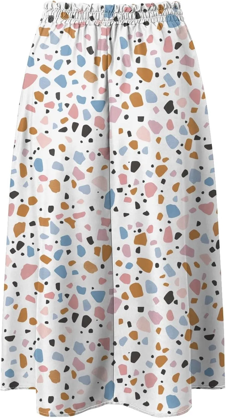 Rvidbe Midi Skirt for Women Graphic Printed High Waisted Below Knee Pleated Flowy Skirts with Pockets Beach A-Line Skirts