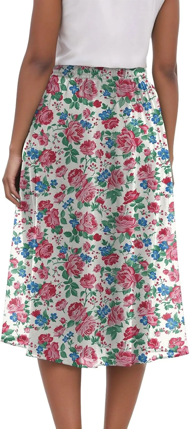 Rvidbe Skirts for Women Midi Length Pleated High Waisted Casual Below Knee Skirts with Pockets Floral Print A-Line Skirts