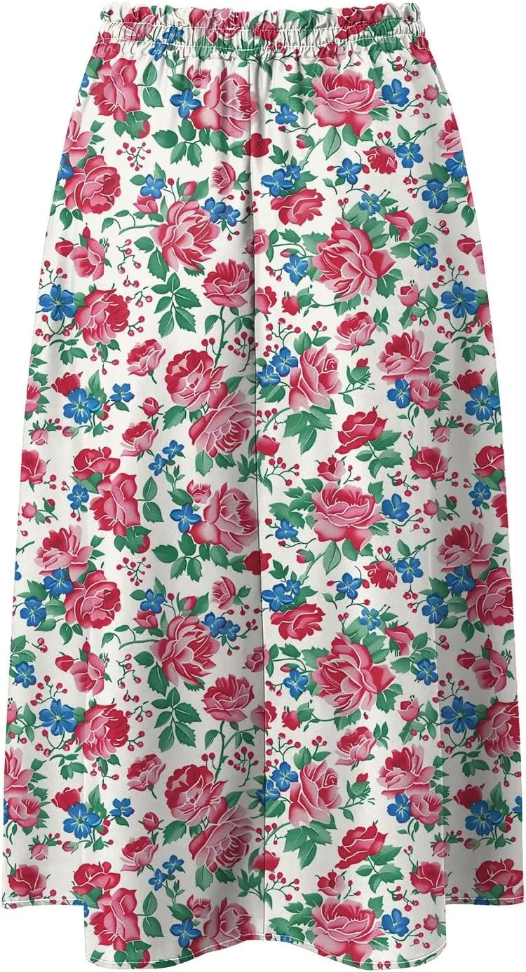 Rvidbe Skirts for Women Midi Length Pleated High Waisted Casual Below Knee Skirts with Pockets Floral Print A-Line Skirts