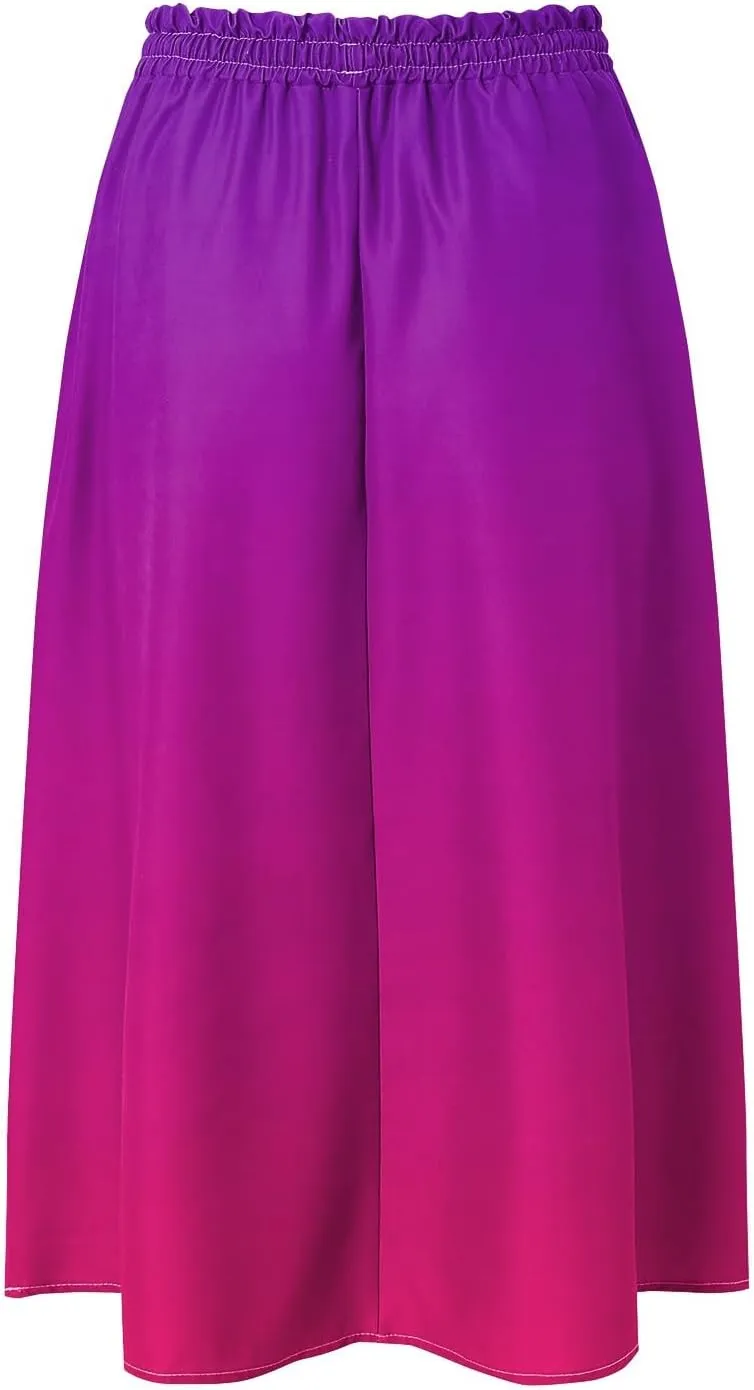 Rvidbe Skirts for Women Midi Length Pleated High Waisted Casual Below Knee Skirts with Pockets Gradient Print A-Line Skirts