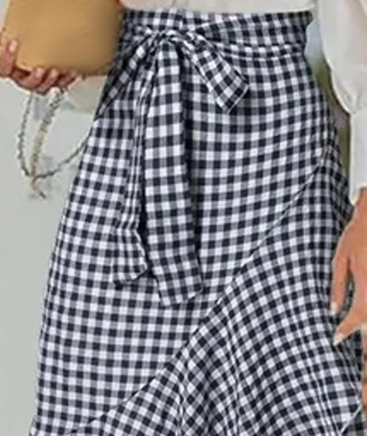 SEMATOMALA Women's Casual Plaid Mermaid Maxi Skirt A Line Irregular Ruffle Hem Fishtail Long Skirt Spring Summer