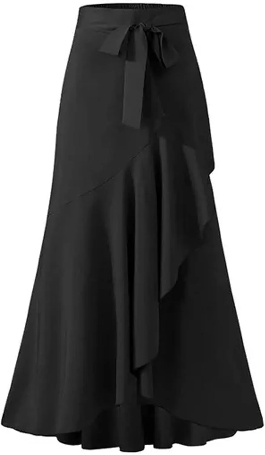 SEMATOMALA Women's Casual Plaid Mermaid Maxi Skirt A Line Irregular Ruffle Hem Fishtail Long Skirt Spring Summer