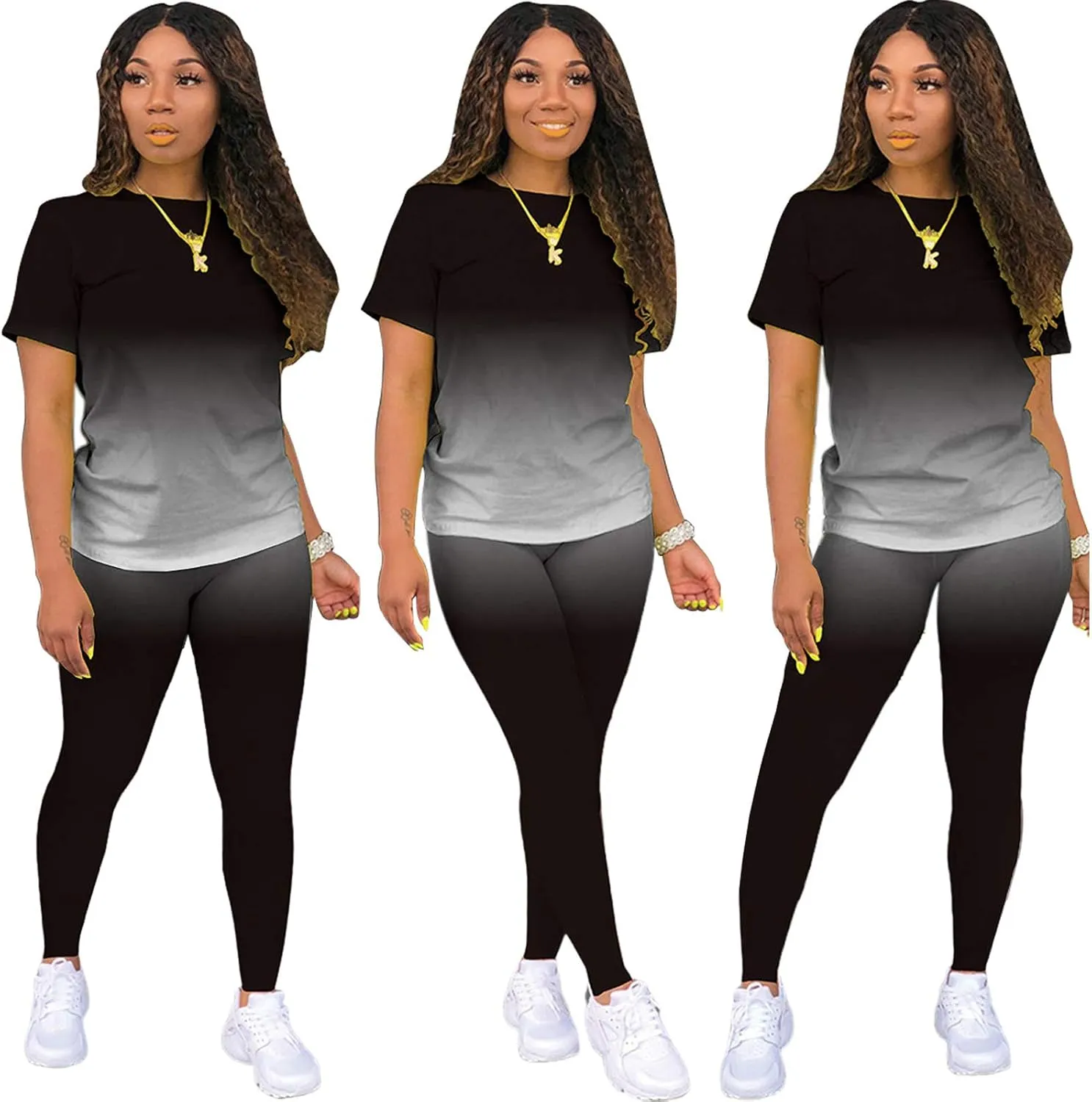 shengfan Women's 2 Piece Outfits Sets Tie Dye Casual Jogger Sportwear Crewneck Short Sleeve T-Shirts Skinny Short Pants