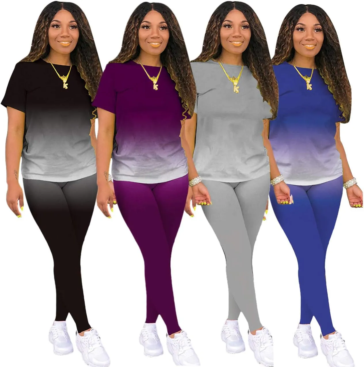 shengfan Women's 2 Piece Outfits Sets Tie Dye Casual Jogger Sportwear Crewneck Short Sleeve T-Shirts Skinny Short Pants