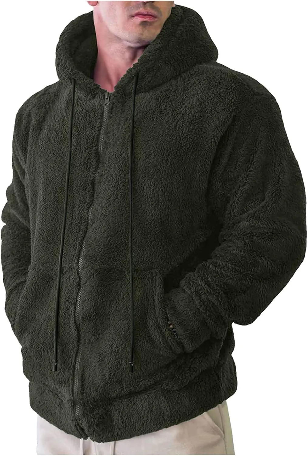 Sherpa Fleece Hoodies for Men Full Zip Hoodie Winter Sweatshirt Fleece Hood Lined Warm Jacket Mens Hooded Active Jackets
