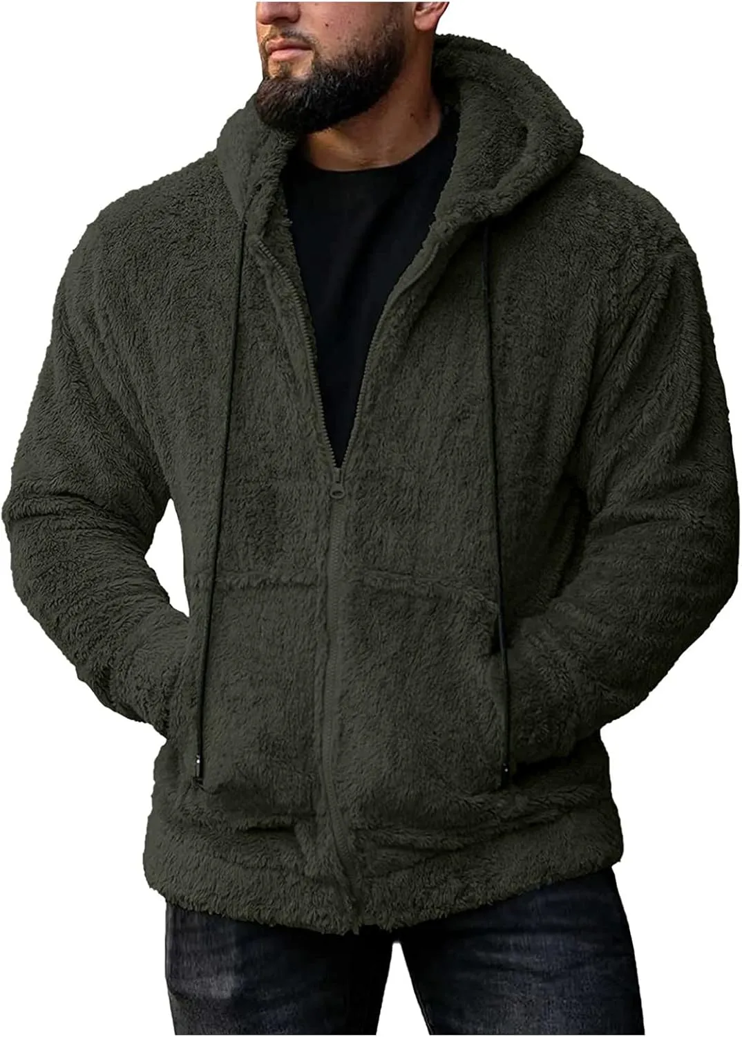 Sherpa Fleece Hoodies for Men Full Zip Hoodie Winter Sweatshirt Fleece Hood Lined Warm Jacket Mens Hooded Active Jackets
