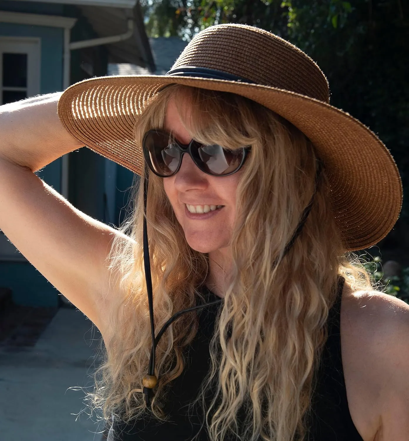 Sloggers Women's Wide Brim Braided Sun Hat with Wind Lanyard - UPF 50  Maximum Sun Protection