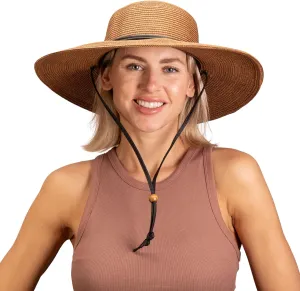 Sloggers Women's Wide Brim Braided Sun Hat with Wind Lanyard - UPF 50  Maximum Sun Protection