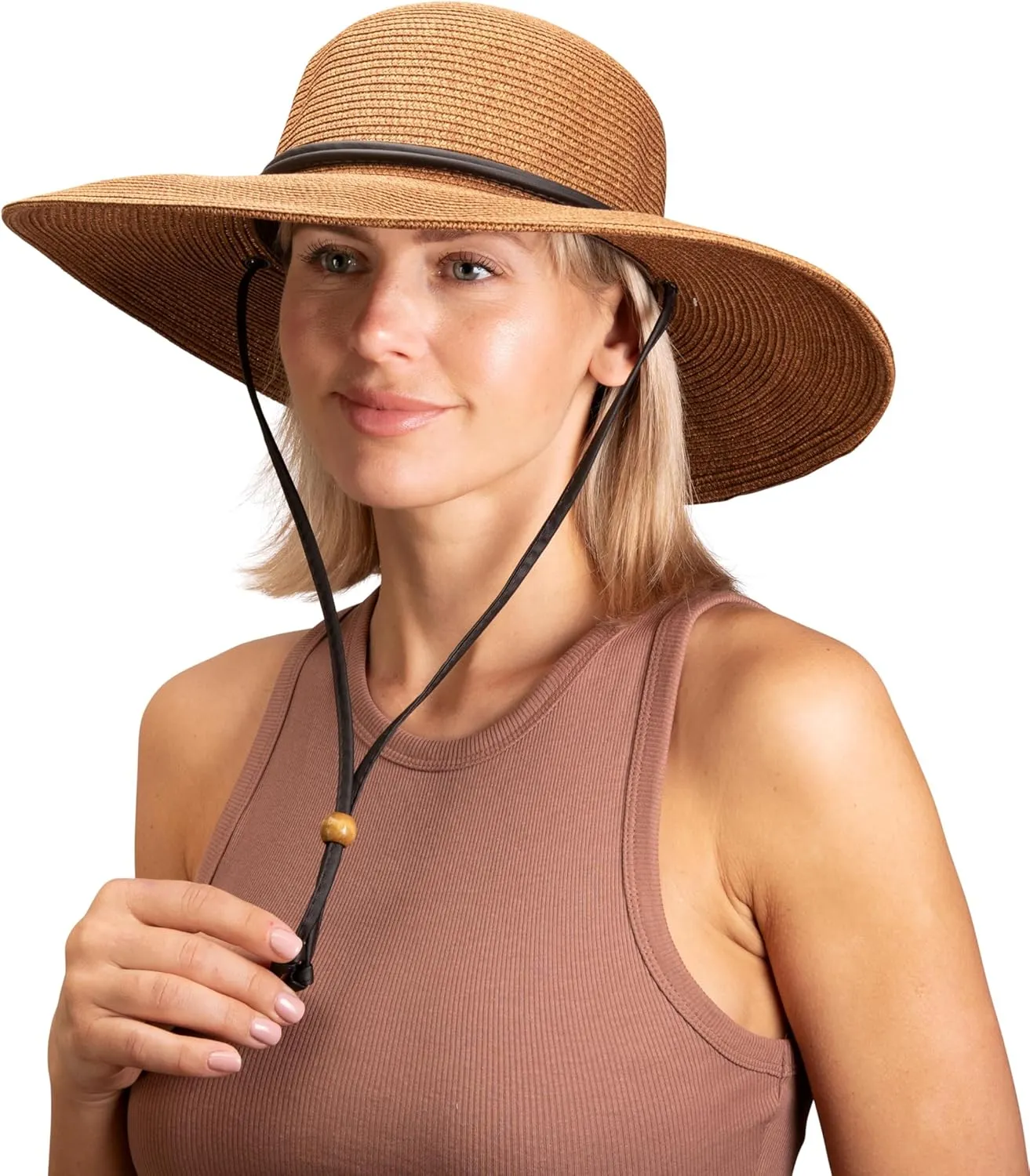 Sloggers Women's Wide Brim Braided Sun Hat with Wind Lanyard - UPF 50  Maximum Sun Protection