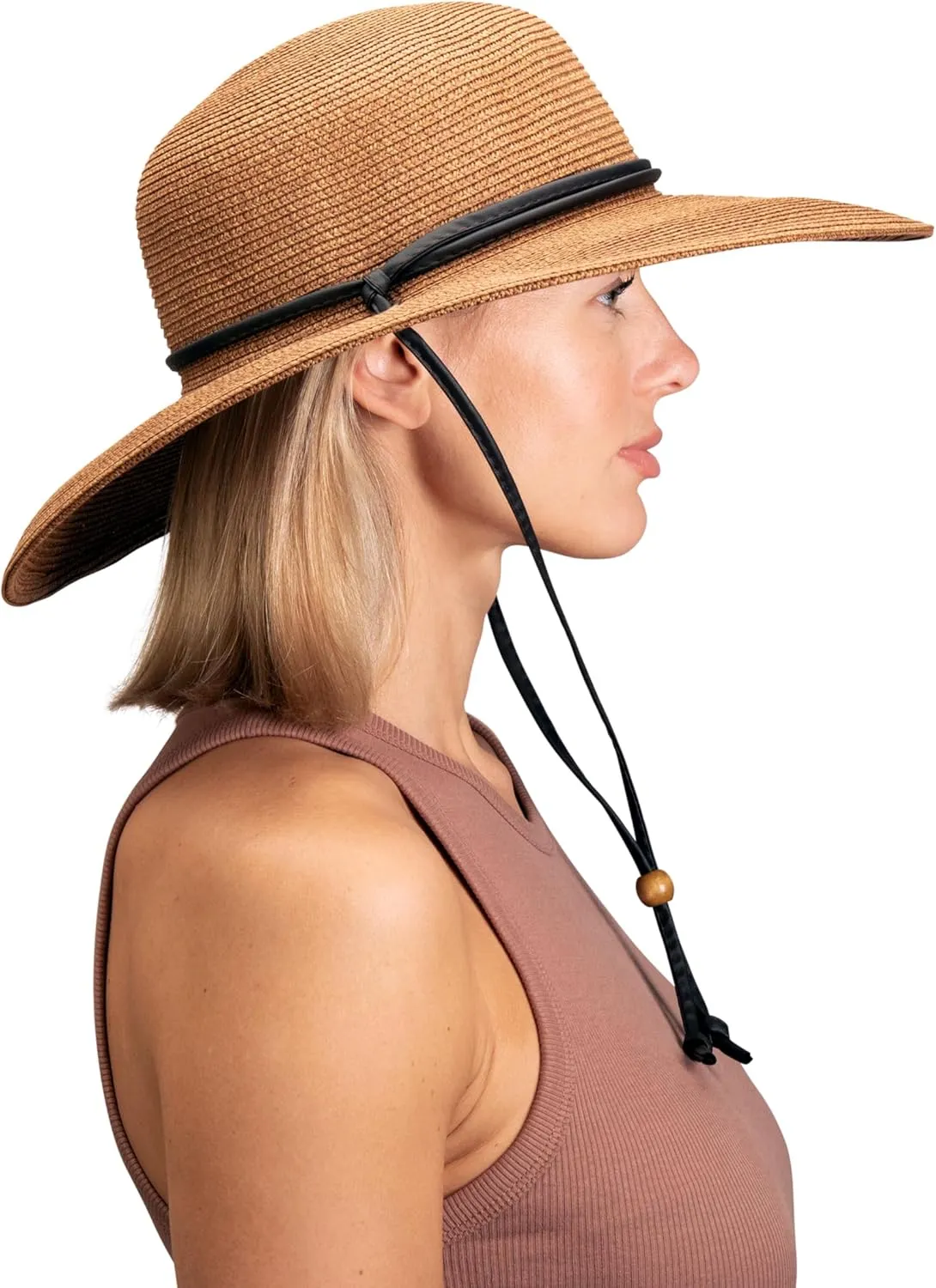 Sloggers Women's Wide Brim Braided Sun Hat with Wind Lanyard - UPF 50  Maximum Sun Protection
