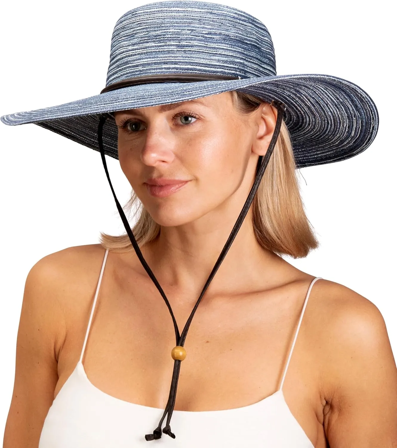 Sloggers Women's Wide Brim Braided Sun Hat with Wind Lanyard - UPF 50  Maximum Sun Protection