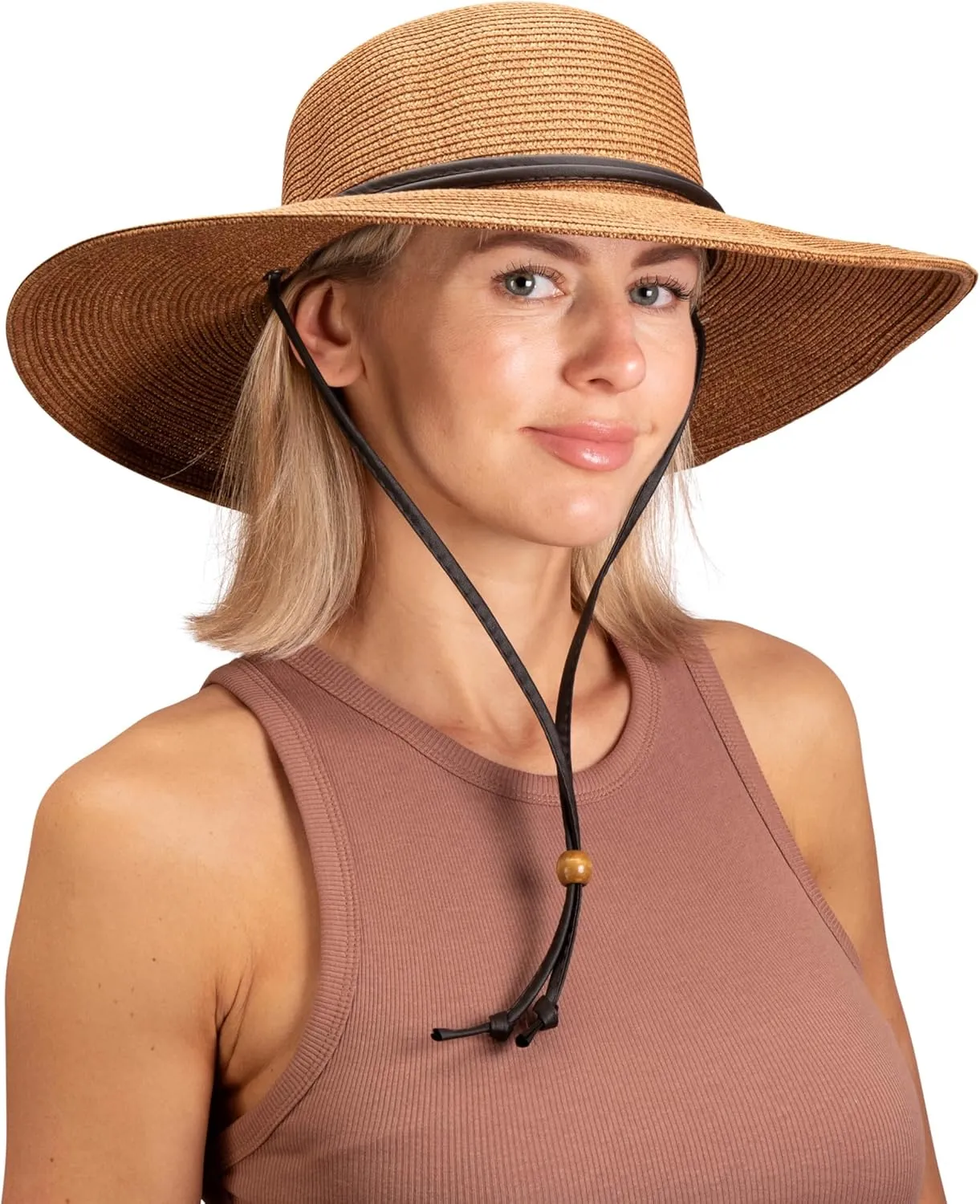 Sloggers Women's Wide Brim Braided Sun Hat with Wind Lanyard - UPF 50  Maximum Sun Protection