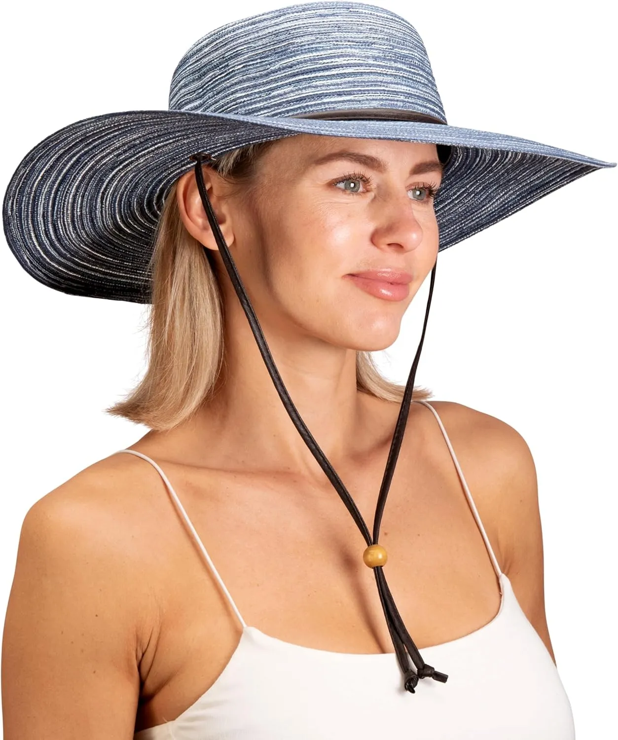 Sloggers Women's Wide Brim Braided Sun Hat with Wind Lanyard - UPF 50  Maximum Sun Protection