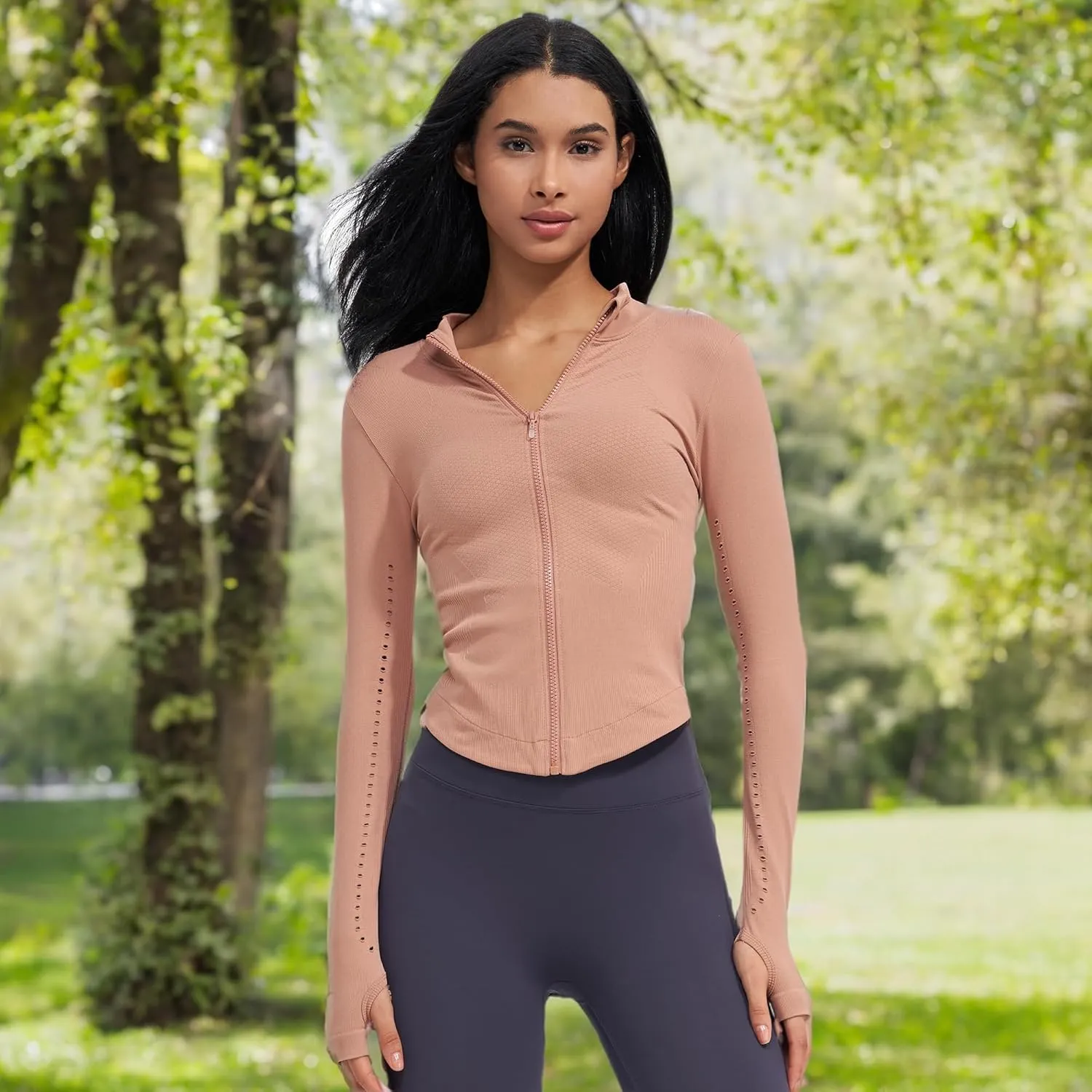 sphinx cat Womens Athletic Long Sleeve Full Zip Running Track Jacket Workout Yoga Sportwear with Thumb Holes Slim Fit