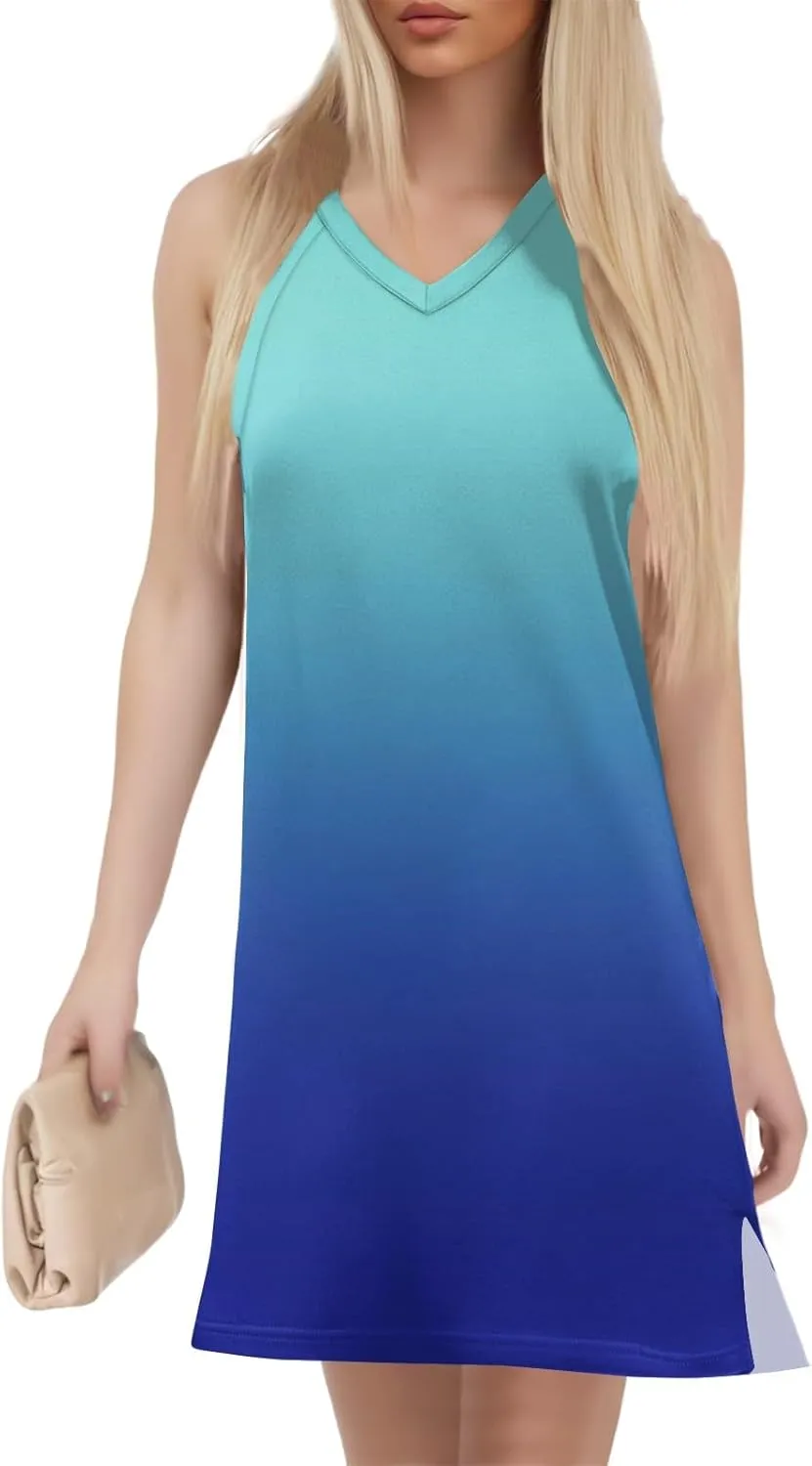Summer Dresses for Women 2025 Beach Casual Sundresses Loose T Shirt Dresses Sleeveless Floral Tank Dress with Split