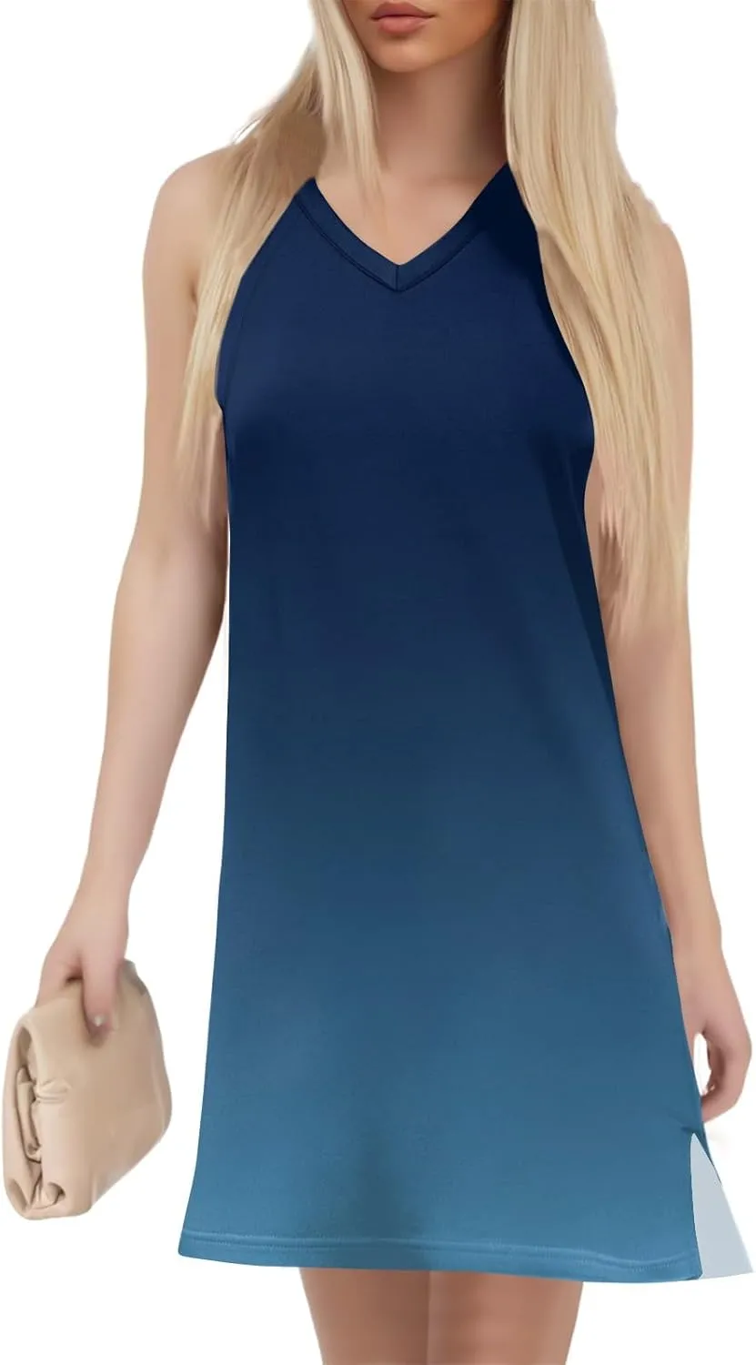 Summer Dresses for Women 2025 Beach Casual Sundresses Loose T Shirt Dresses Sleeveless Floral Tank Dress with Split