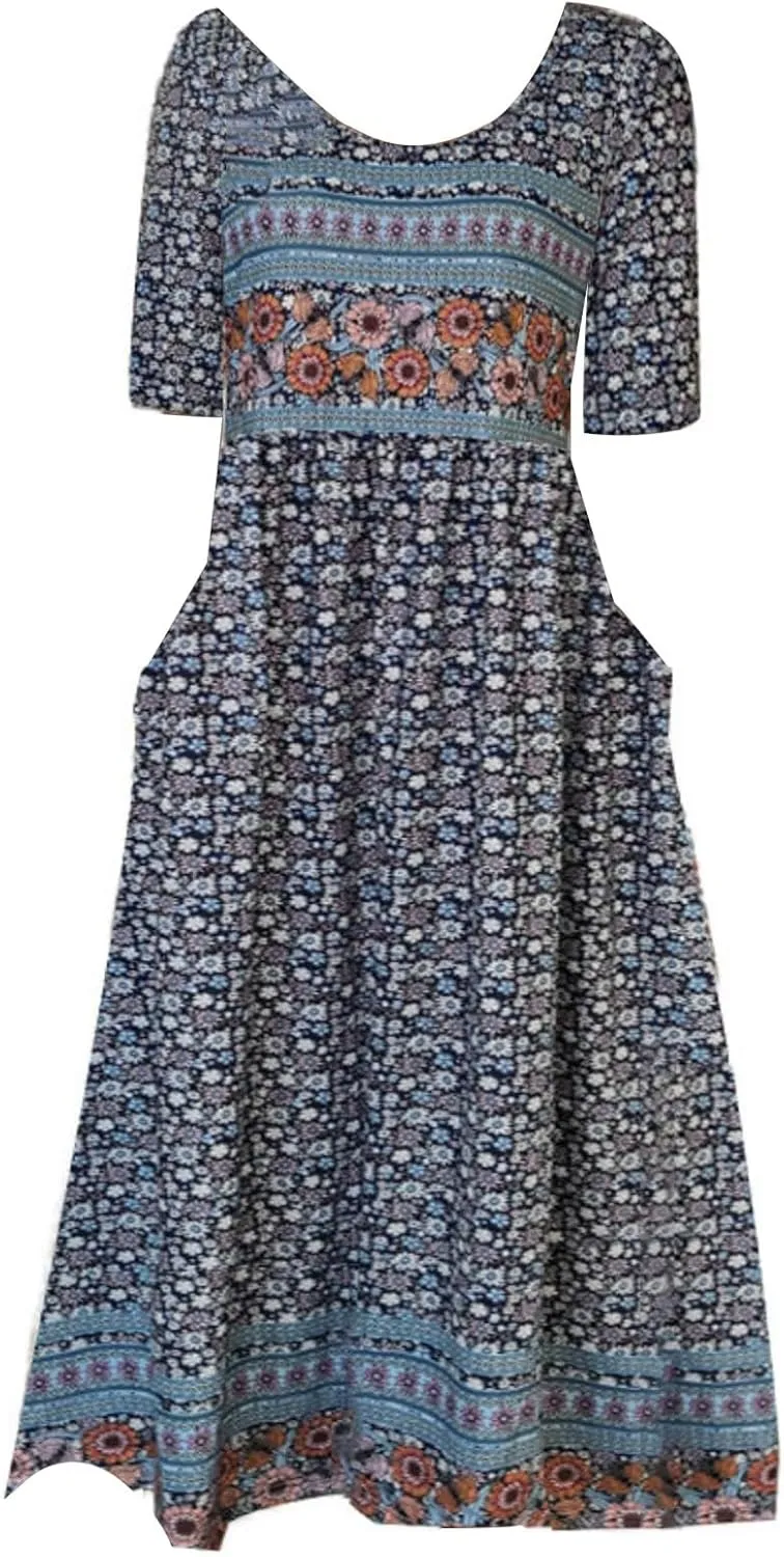 Summer Dresses for Women 2025 Crew Neck Short Sleeve Flowy Dress Loose Beach Casual Sundresses with Pockets