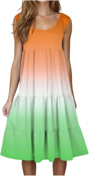 Summer Dresses for Women 2025 Loose Crew Neck Sleeveless Casual Sundresses Loose Holiday Vacation Midi Dress