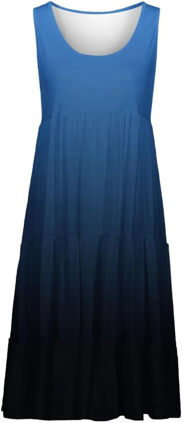 Summer Dresses for Women 2025 Loose Crew Neck Sleeveless Casual Sundresses Loose Holiday Vacation Midi Dress