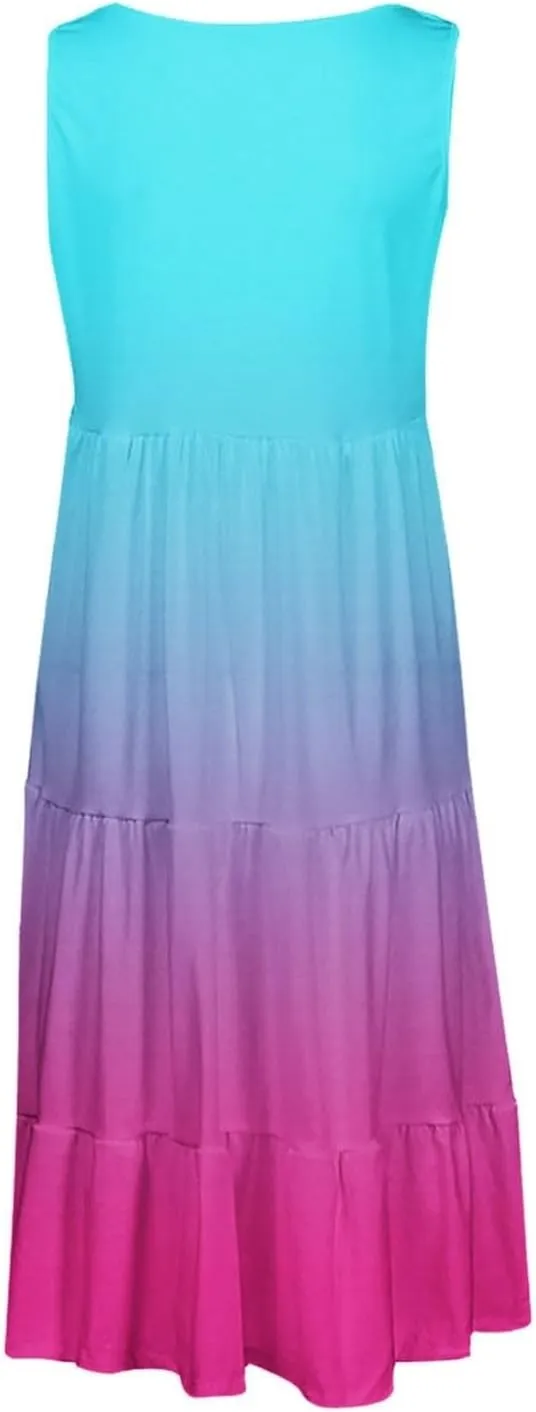 Summer Dresses for Women 2025 Loose Crew Neck Sleeveless Casual Sundresses Loose Holiday Vacation Midi Dress