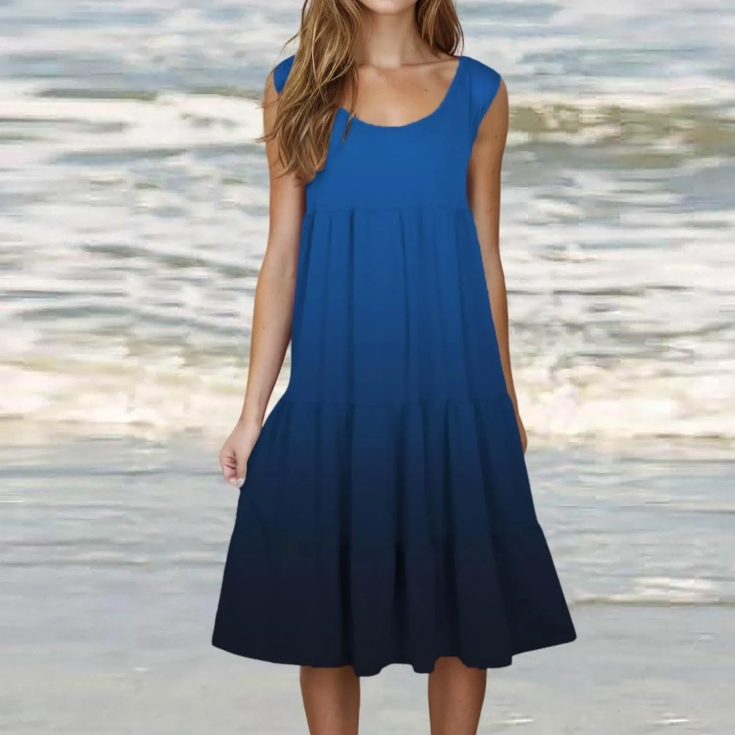Summer Dresses for Women 2025 Loose Crew Neck Sleeveless Casual Sundresses Loose Holiday Vacation Midi Dress