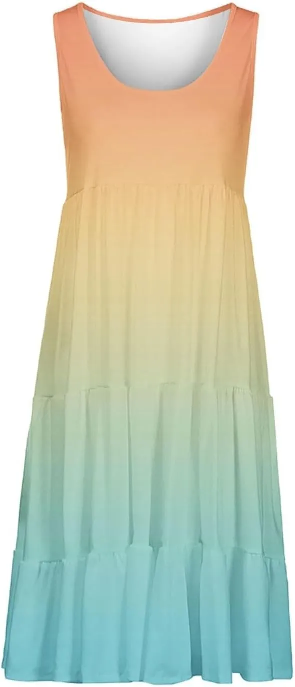 Summer Dresses for Women 2025 Loose Crew Neck Sleeveless Casual Sundresses Loose Holiday Vacation Midi Dress