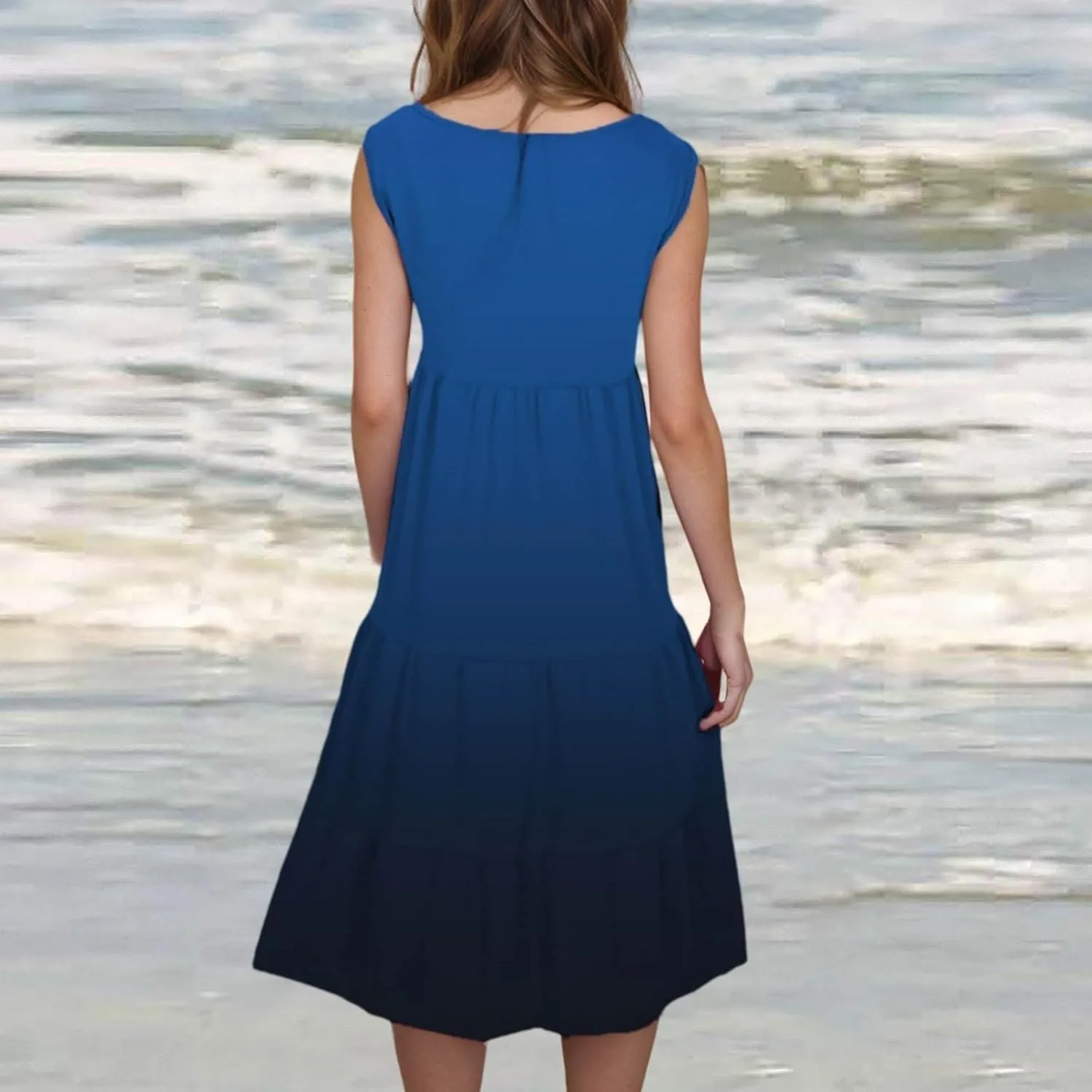 Summer Dresses for Women 2025 Loose Crew Neck Sleeveless Casual Sundresses Loose Holiday Vacation Midi Dress