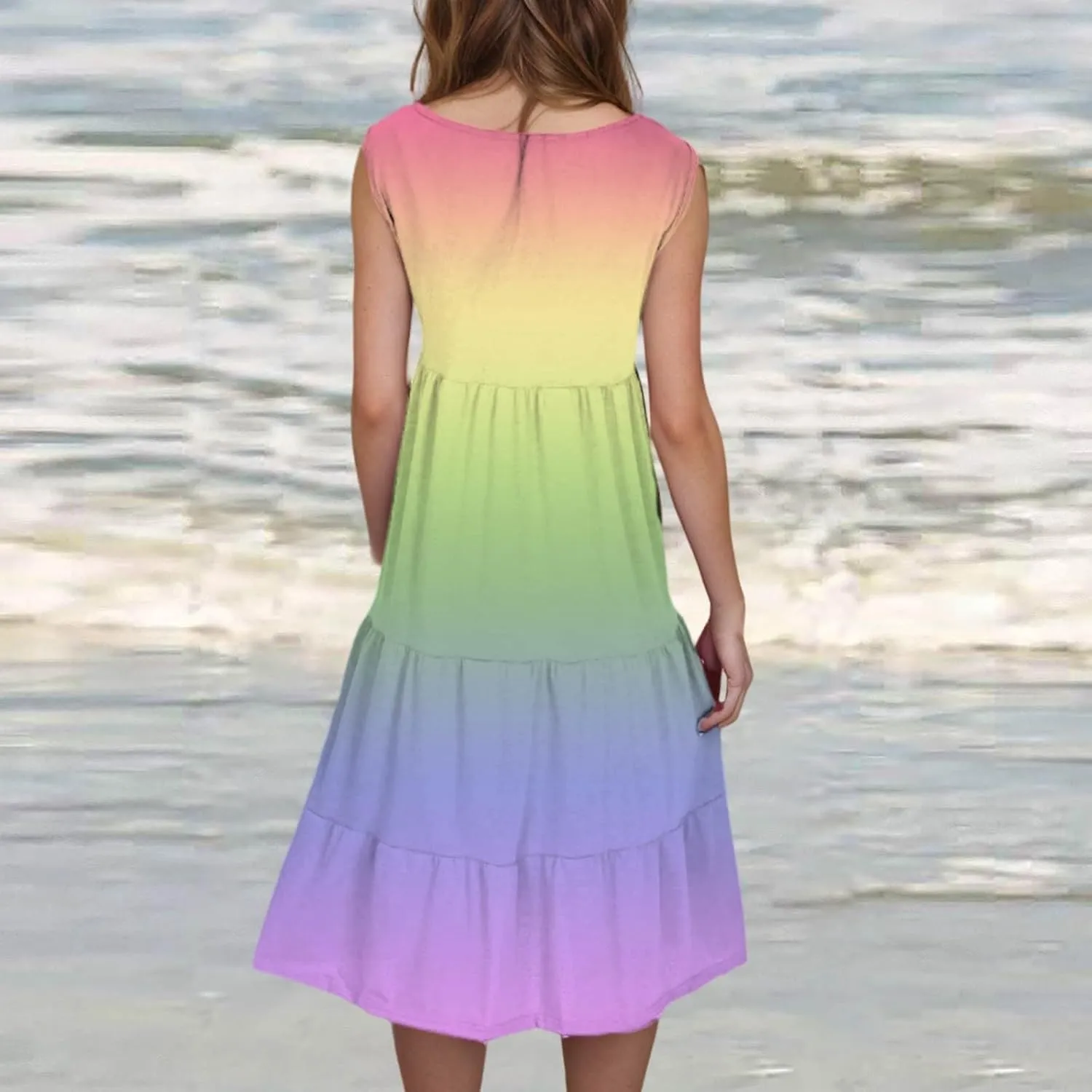 Summer Dresses for Women 2025 Loose Crew Neck Sleeveless Casual Sundresses Loose Holiday Vacation Midi Dress