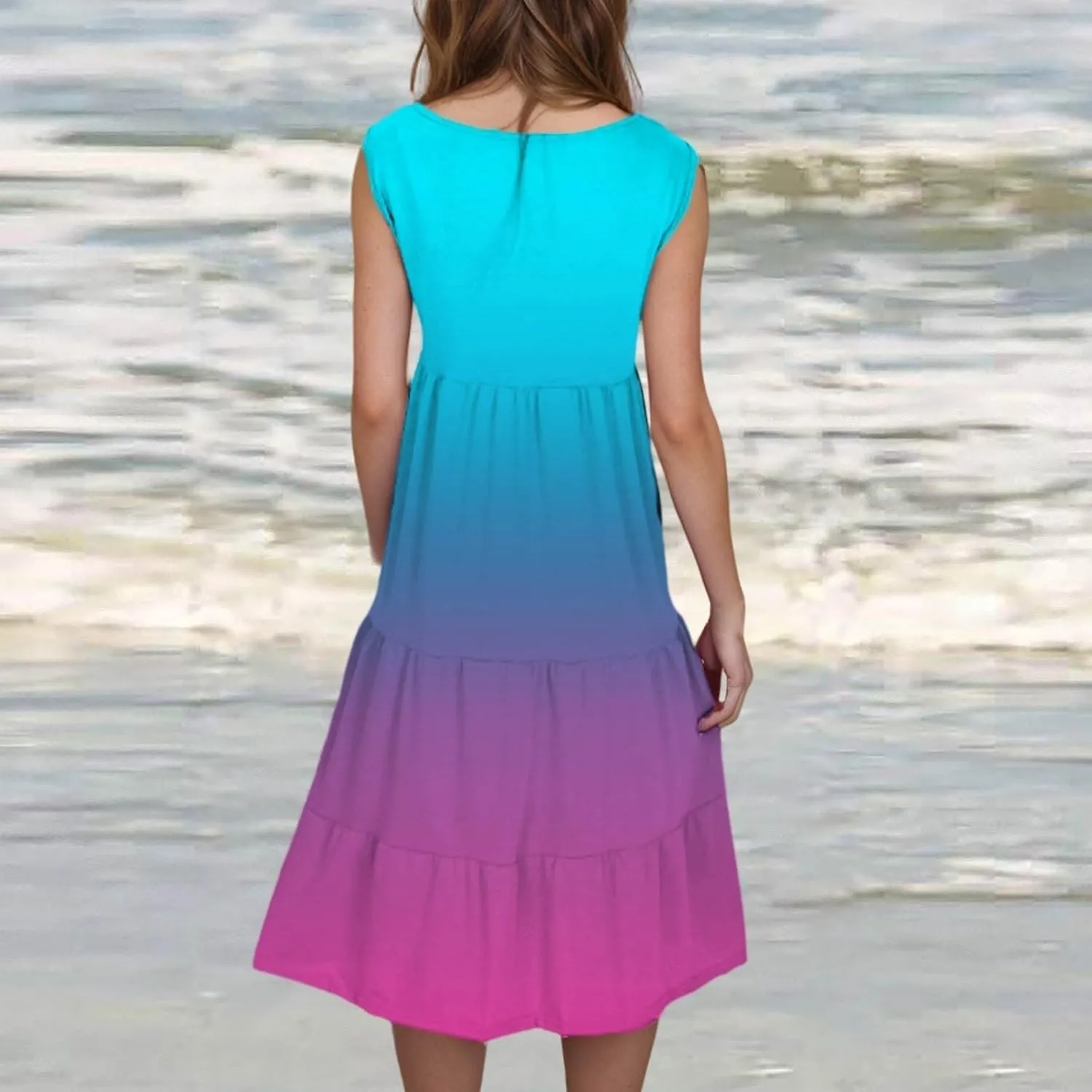 Summer Dresses for Women 2025 Loose Crew Neck Sleeveless Casual Sundresses Loose Holiday Vacation Midi Dress